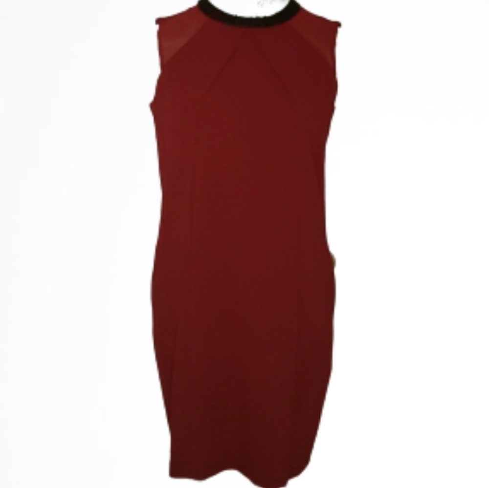 Marc New York Beaded Neck Cranberry Red Party Cocktail Shift Dress Size 6